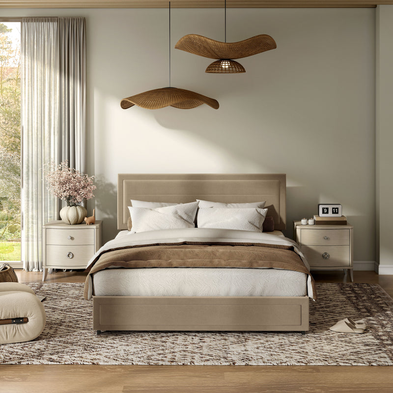 Zarvo Modern Upholstered Platform Bed with Storage Drawers