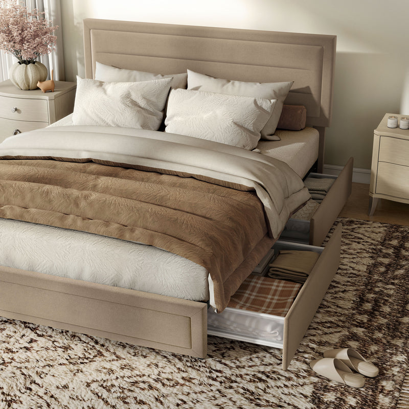Zarvo Modern Upholstered Platform Bed with Storage Drawers