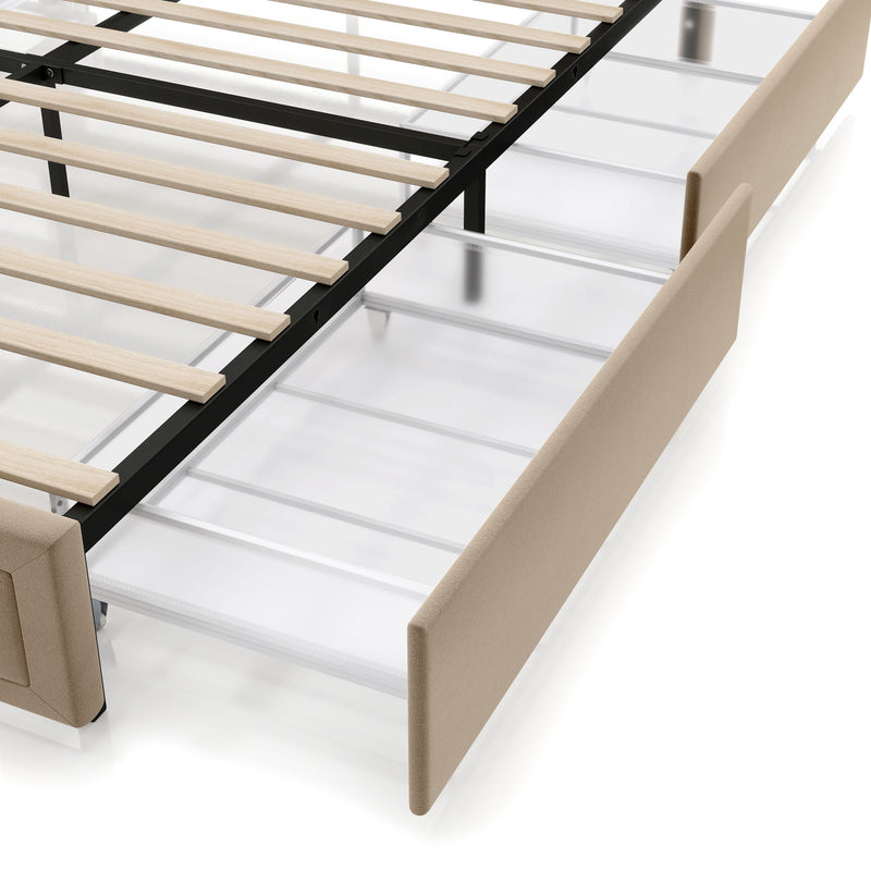 Zarvo Modern Upholstered Platform Bed with Storage Drawers