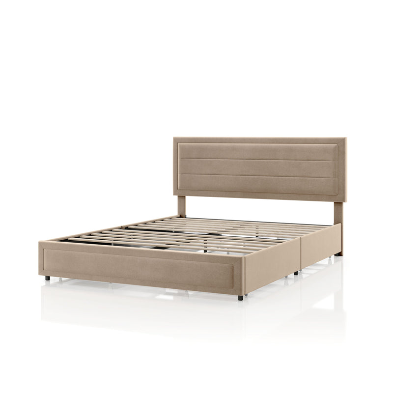 Zarvo Modern Upholstered Platform Bed with Storage Drawers