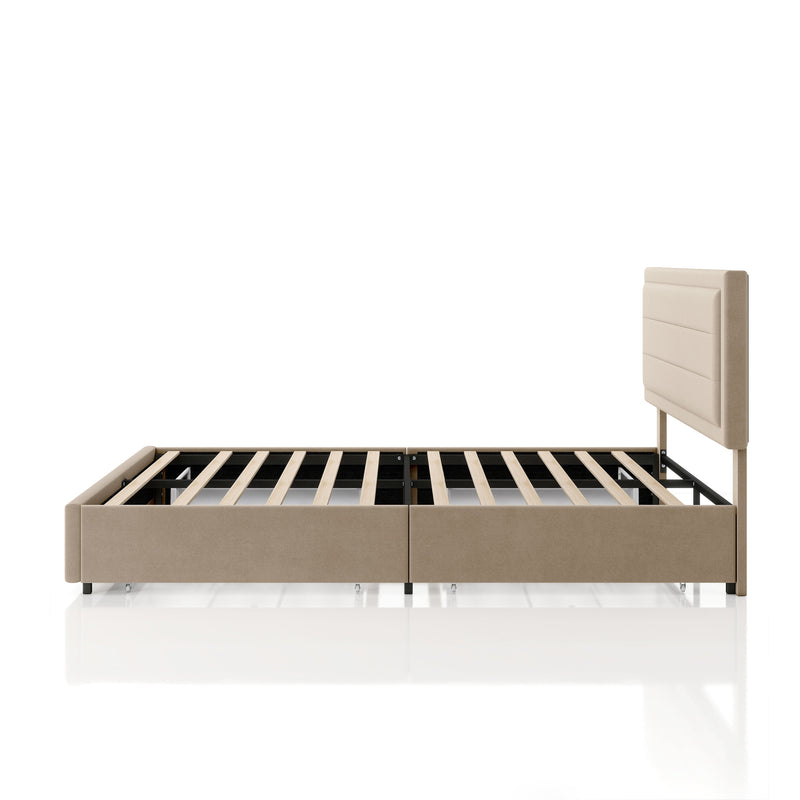 Zarvo Modern Upholstered Platform Bed with Storage Drawers
