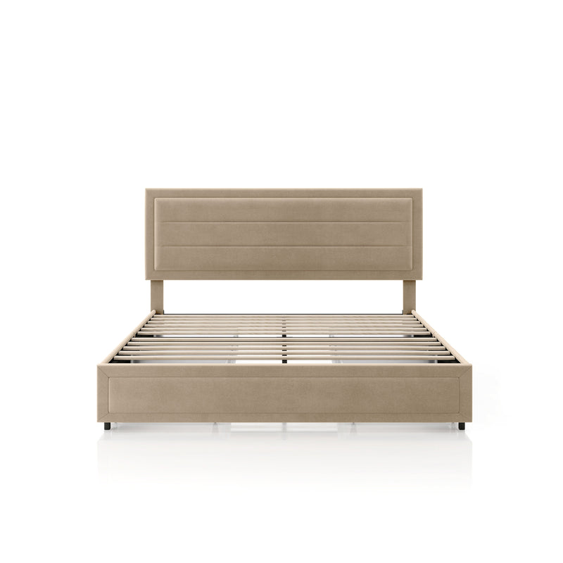 Zarvo Modern Upholstered Platform Bed with Storage Drawers