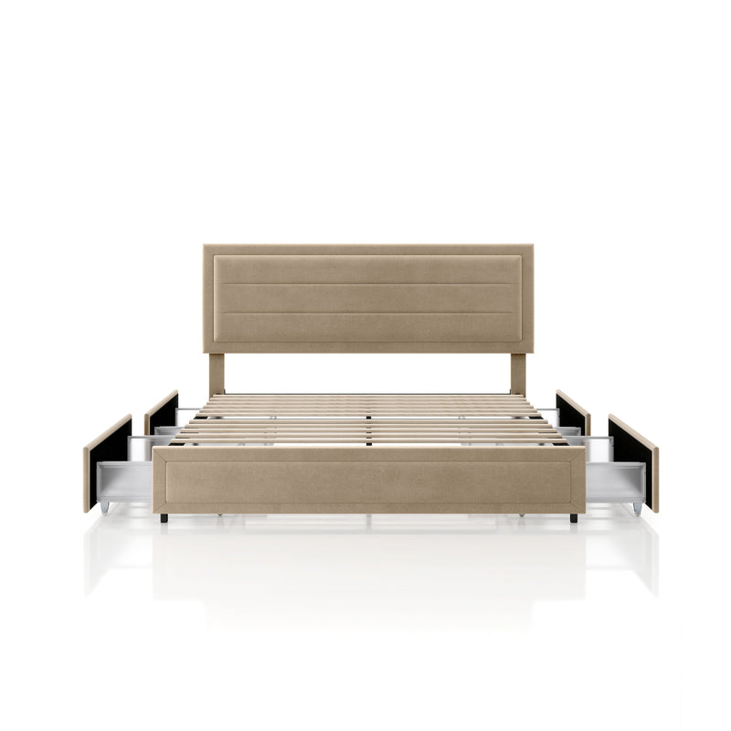 Zarvo Modern Upholstered Platform Bed with Storage Drawers
