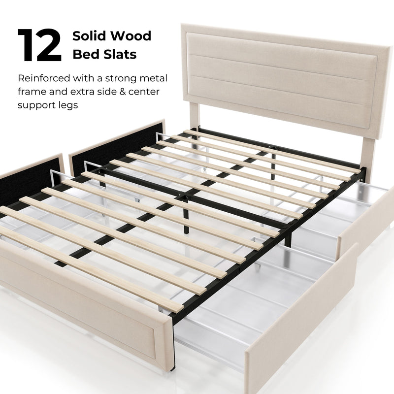 Zarvo Modern Upholstered Platform Bed with Storage Drawers