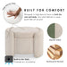 Informational image of the comfort of a modern tufted green chenille round storage ottoman with a flip top