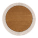 Top view of a modern tufted beige pink chenille round storage ottoman with a flip top on a white background
