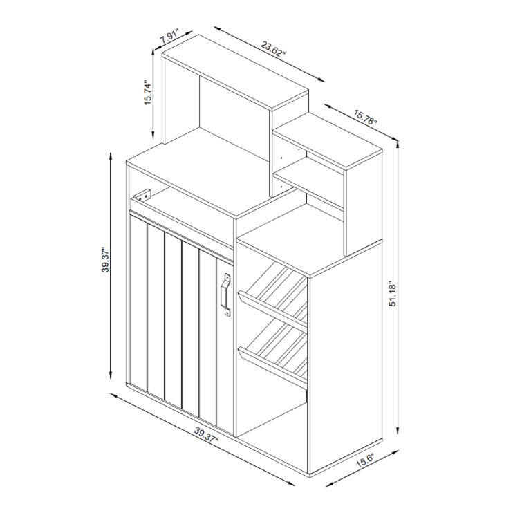 Swishson Distressed Walnut Multi-Storage 8-Bottle Wine Bar Cabinet