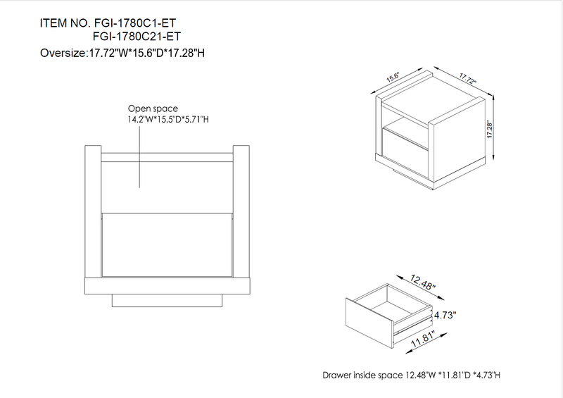 Tatro Black Concrete-Like Elevated Base End Table with Hidden Drawer