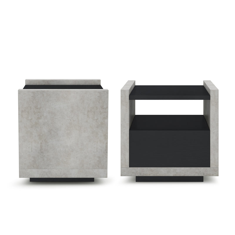 Tatro Black Concrete-Like Elevated Base End Table with Hidden Drawer