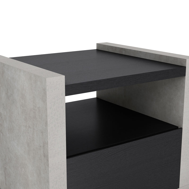 Tatro Black Concrete-Like Elevated Base End Table with Hidden Drawer