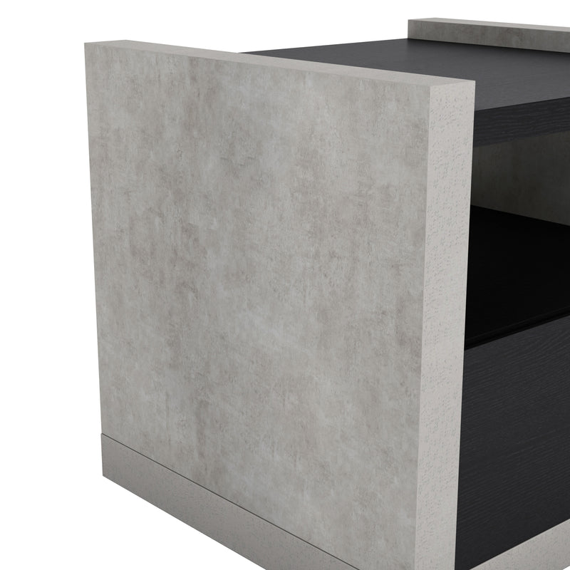 Tatro Black Concrete-Like Elevated Base End Table with Hidden Drawer