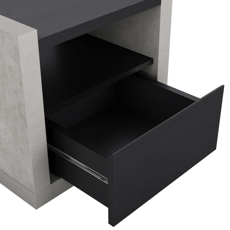 Tatro Black Concrete-Like Elevated Base End Table with Hidden Drawer