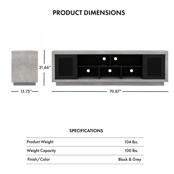 Belgrave Cement-Like & Wire Mesh Multi-Storage 71-inch TV Console