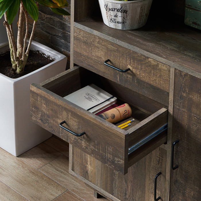 Jarlin Rustic Reclaimed Oak 70" Bookcase and Storage Coffee Table Set