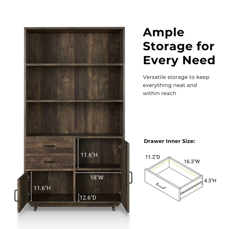 Jarlin Rustic Reclaimed Oak 6-shelf Drawer & Cabinet 70-inch Bookcase