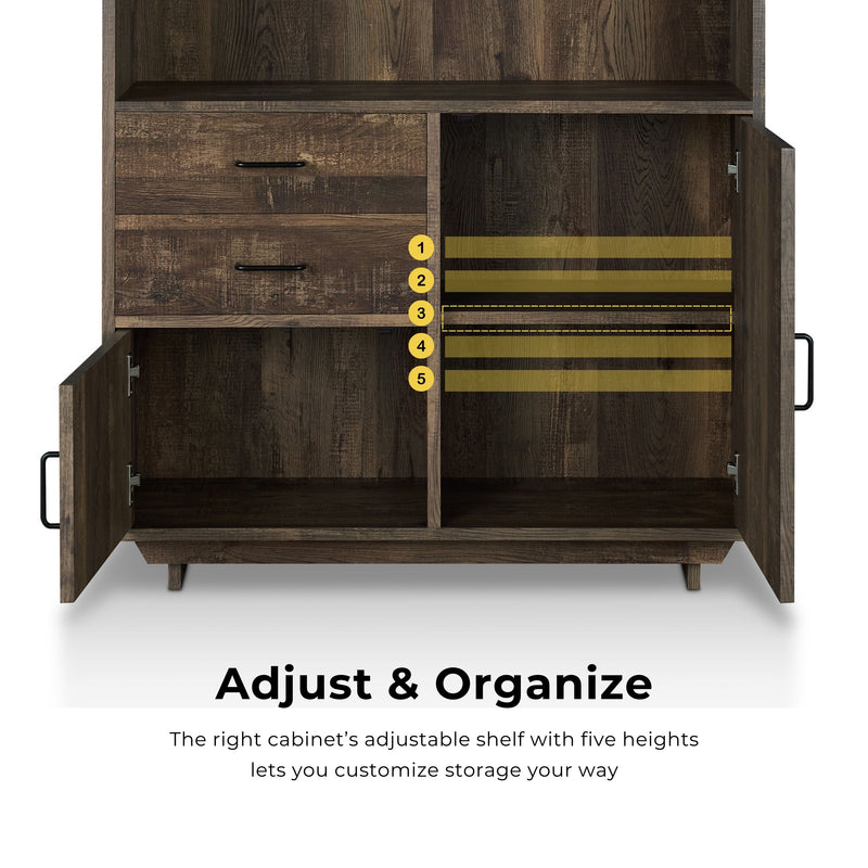 Jarlin Rustic Reclaimed Oak 6-shelf Drawer & Cabinet 70-inch Bookcase