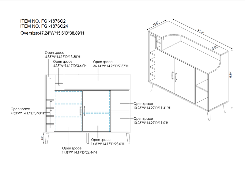 Clawson Mid-Century Modern 6-slot Wine Bar Cabinet with Stemware Rack