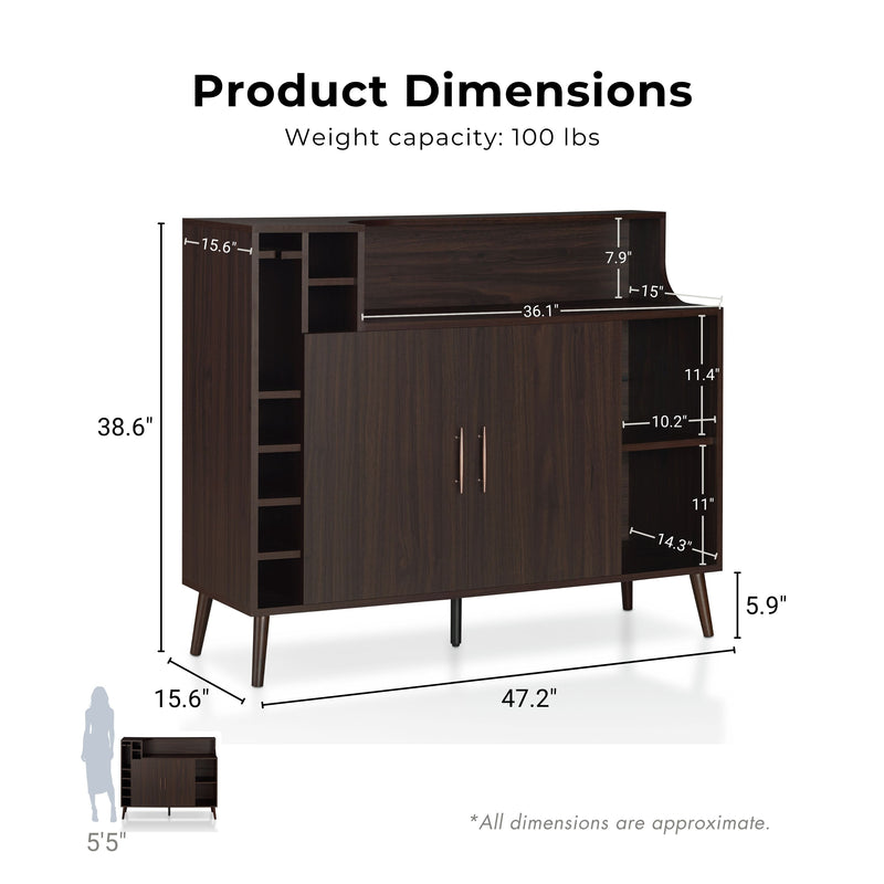 Clawson Mid-Century Modern 6-slot Wine Bar Cabinet with Stemware Rack