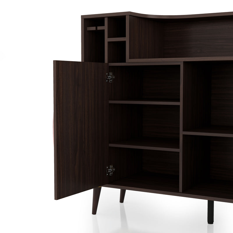 Clawson Mid-Century Modern 6-slot Wine Bar Cabinet with Stemware Rack