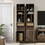 Front facing of two santee storage media tower shelving units in a room with accessories