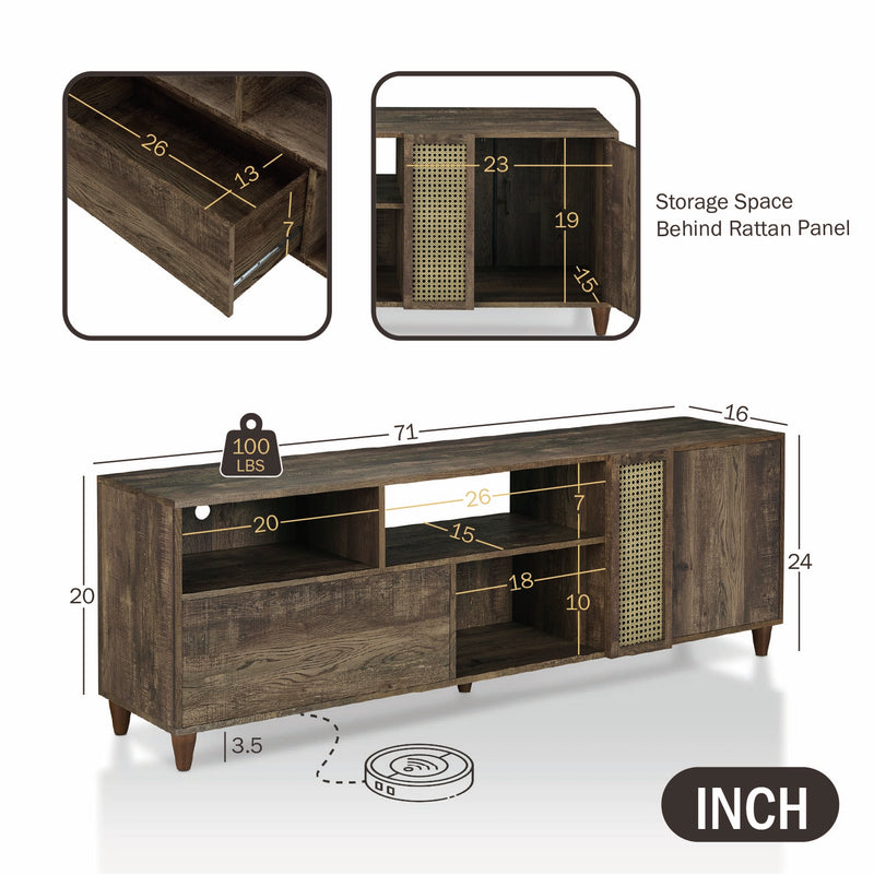 Tetzger Bohemian 70" Reclaimed Oak Multi-Storage TV Stand