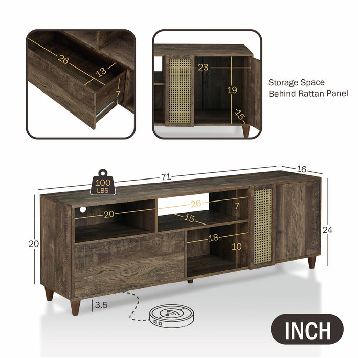 Tetzger Bohemian 70" Reclaimed Oak Multi-Storage TV Stand