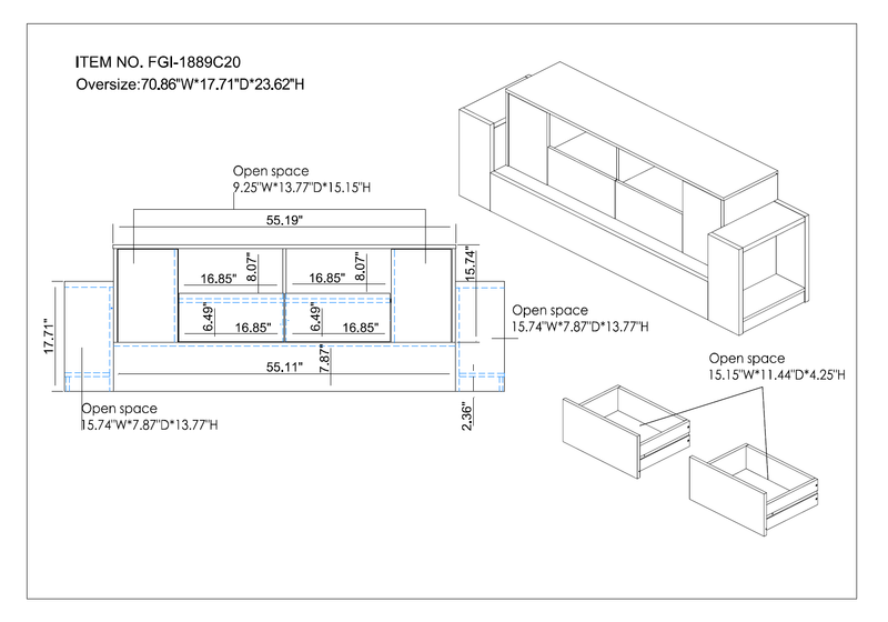 Cedar Hills Industrial 71" Cement and Reclaimed Oak 4-Shelf TV Stand