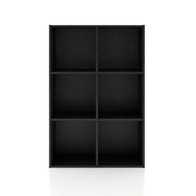 Front facing durable modern six-cubby black storage bookcase on a white background