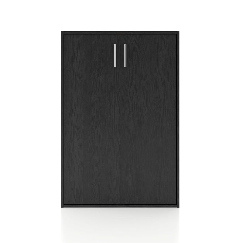 Front facing durable modern two-door black storage cabinet with silver handles on a white background