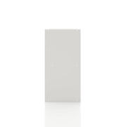 Front facing side view of a durable modern four-cubby white storage bookcase on a white background