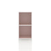 Front facing durable modern two-shelf slim light pink bookcase on a white background