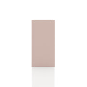 Front facing side view of a durable modern two-shelf slim light pink bookcase on a white background