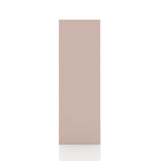 Front facing side view of a durable modern three-shelf light pink storage bookcase on a white background
