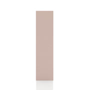 Front facing side view of a durable modern four-shelf light pink storage bookcase on a white background