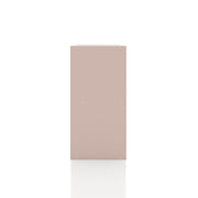Front facing side view of a durable modern four-cubby light pink storage bookcase on a white background