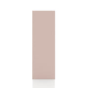 Front facing side view of a durable modern two-door light pink storage cabinet with silver handles on a white background