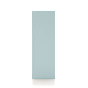 Front facing side view of a durable modern three-shelf light blue storage bookcase on a white background