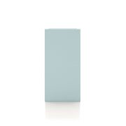 Front facing side view of a durable modern four-cubby light blue storage bookcase on a white background