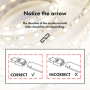 Informational image with the LED lighting connections on a contemporary white storage coffee table with shelves and a lift top
