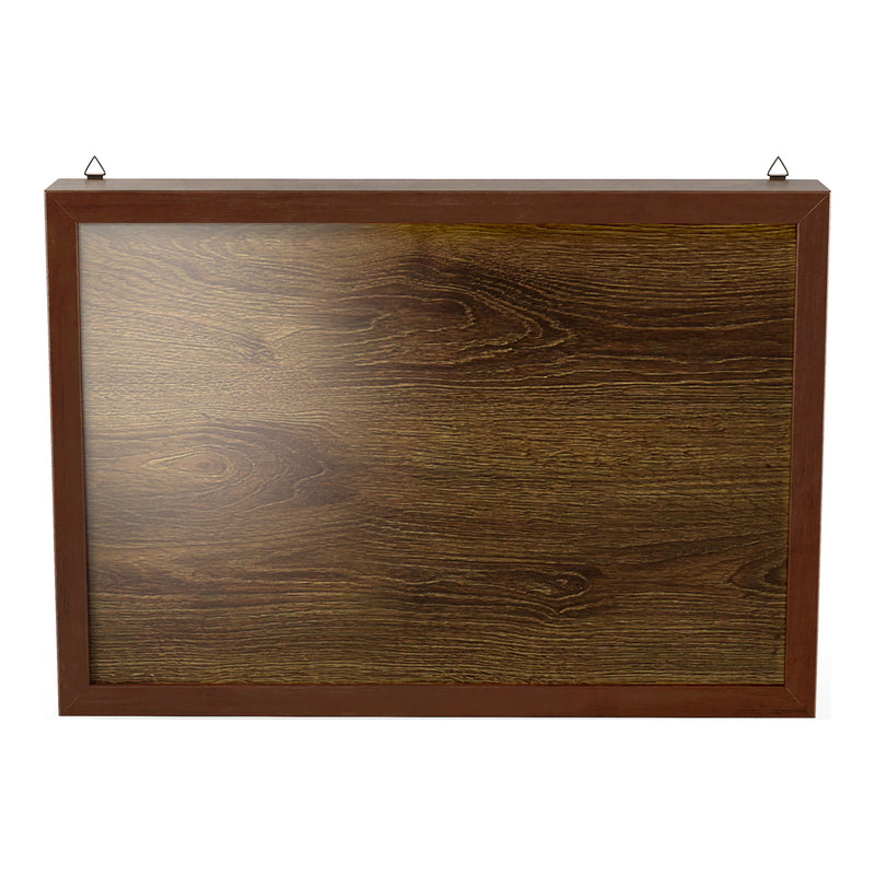 Front facing contemporary hanging antique cherry finish wood photo frame sliding cabinet on a white background