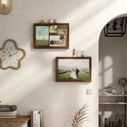 Front facing contemporary hanging antique cherry finish wood photo frame sliding cabinets hung with accessories