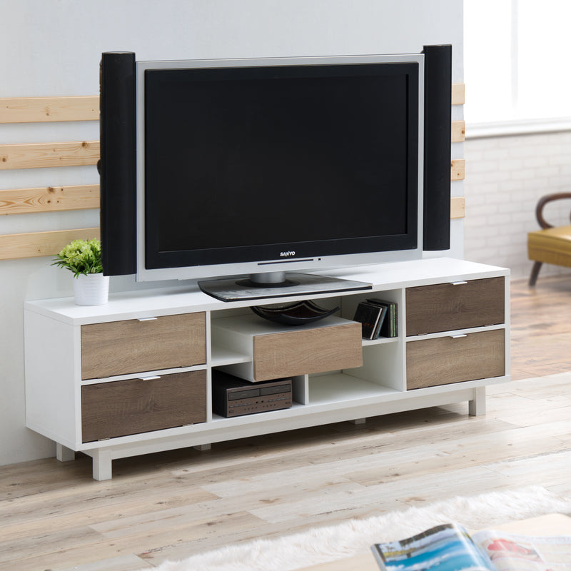 Kareene 4-Drawer Multi Storage Beige and White 70-inch TV Stand