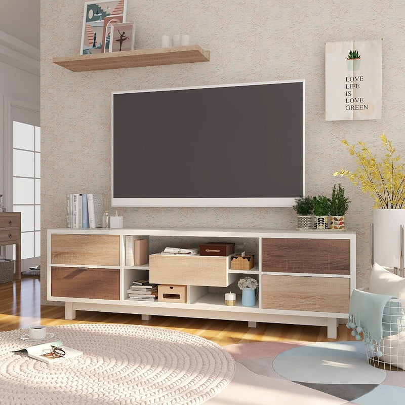 Kareene 4-Drawer Multi Storage Beige and White 70-inch TV Stand