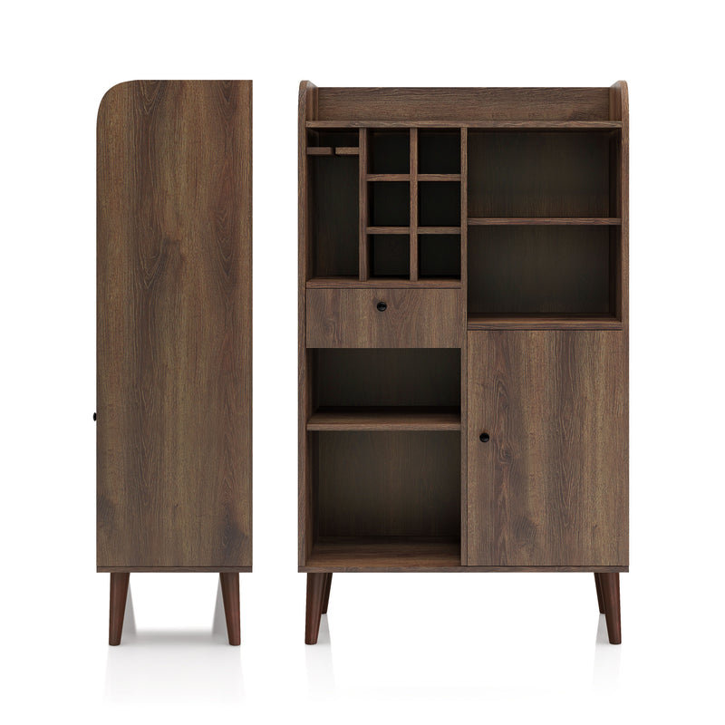 Coughman Distressed Walnut 6-Bottle Wine Slot & Stemware Cabinet