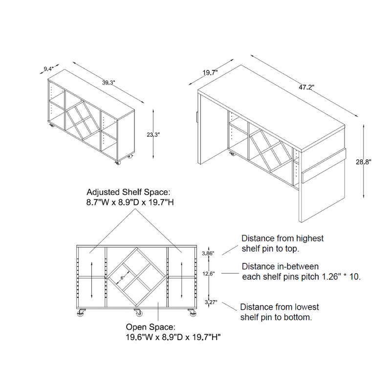 Minshew Chestnut Brown Multi-Functional Mobile Wine Rack & Server