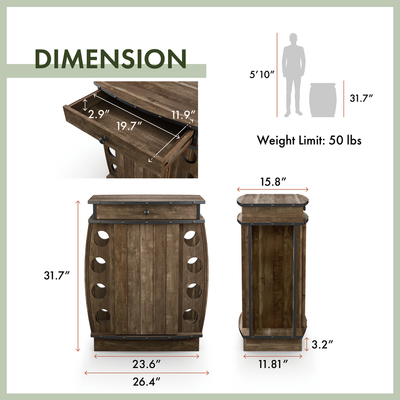 Dilling Rustic Reclaimed Oak 26-inch Mini Bar