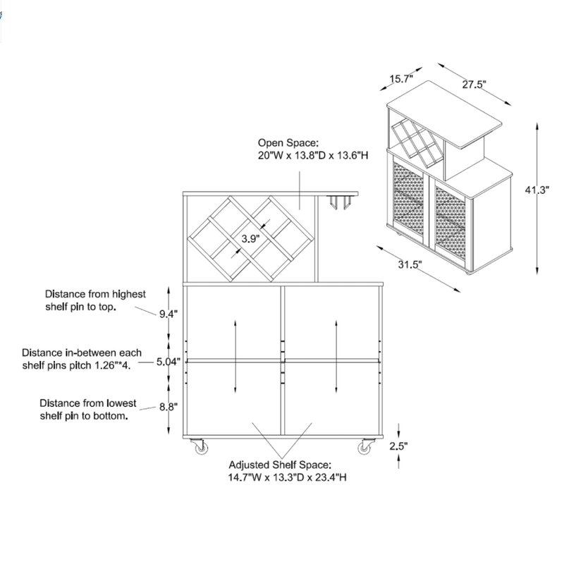 Forster Rustic Reclaimed Oak Mobile 7-bottle Wine Bar Cabinet