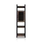 front facing of a five-shelf farmhouse-style multimedia ladder tower cabinet unit on a white background