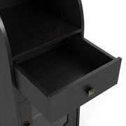 Right facing of the middle angle of a six-shelf farmhouse-style tower cabinet unit on a white background