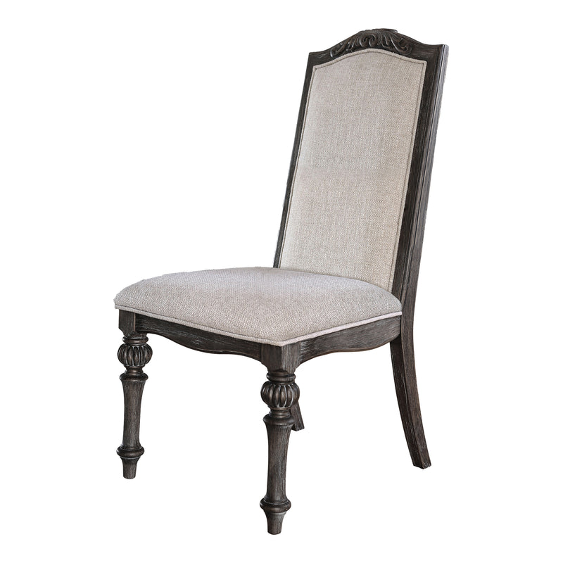 Marellis Transitional Scrolled Wood Inlay Rustic Natural Tone and Ivory Side Chairs (Set of 2)